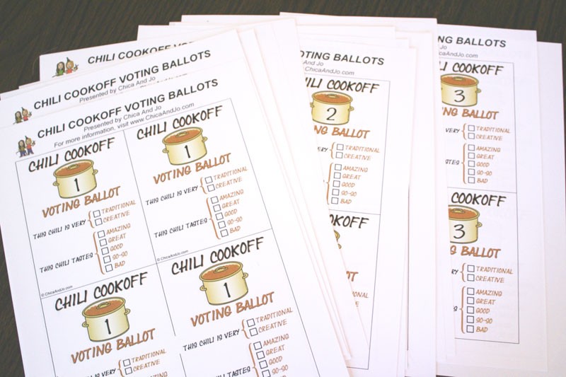 Chili Cook Off Voting Ballots Chica And Jo Award Ideas