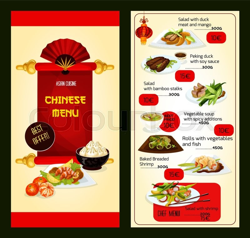 Chinese Restaurant Menu Template With Asian Cuisine Dishes