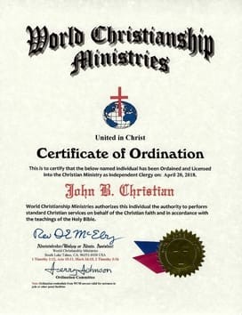 Christian Ordination Certificate Online Examples Church Charter Example