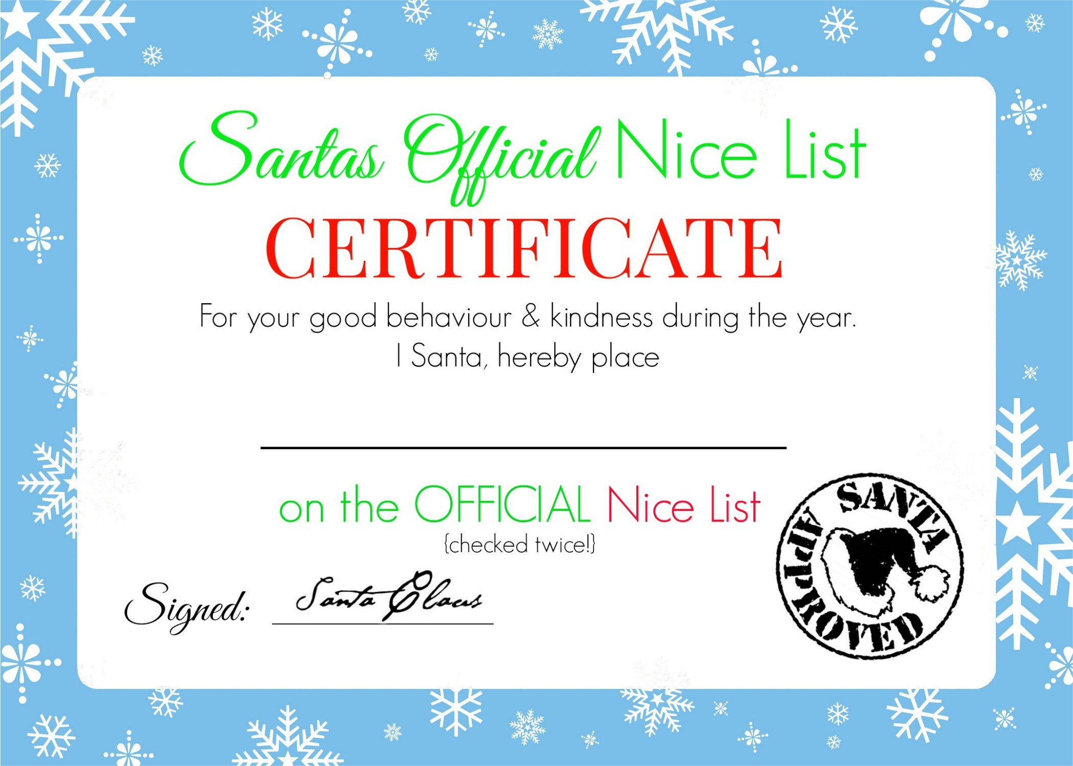 Christmas Nice List Certificate Free Printable Super Busy Mum Santa Template
