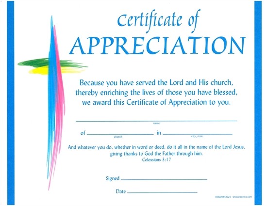 Churches Of God General Conference Certificate Appreciation Church
