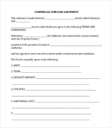 Commercial Sublease Agreement Template 11 Simple Lease