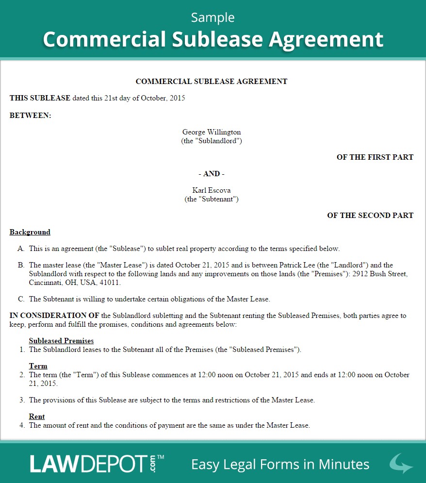 Commercial Sublease Agreement Template US LawDepot