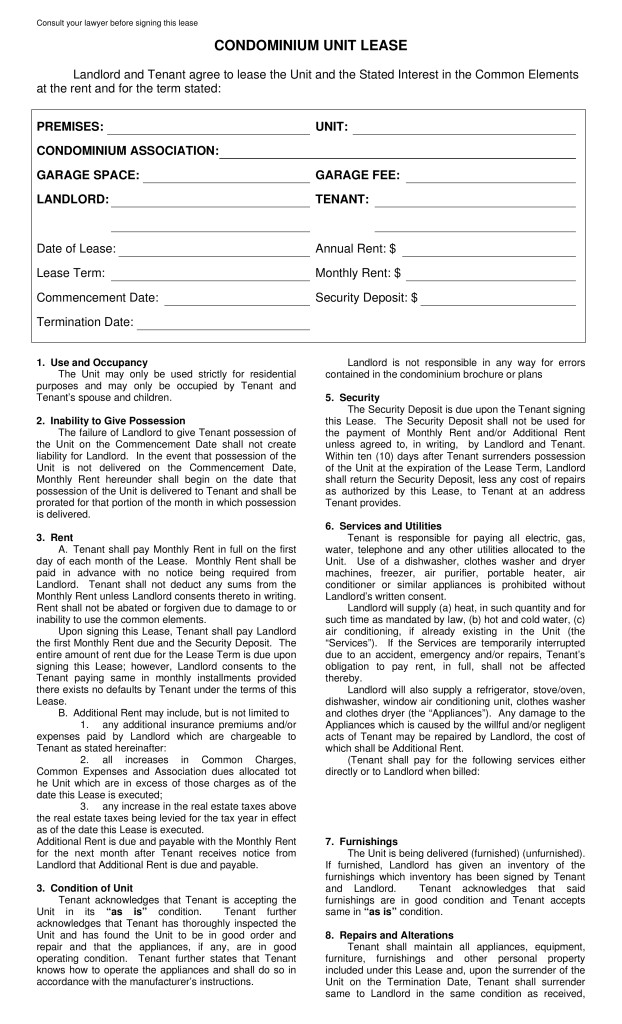 Condo Leasing Agreement Gtld World Congress Lease Template