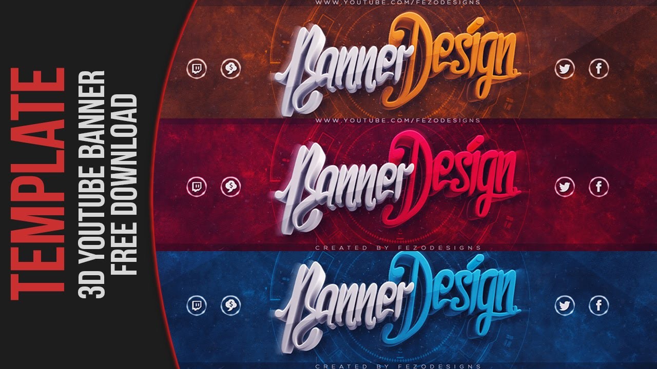 Cool 3D YouTube Banner Template FezoDesigns Free Download