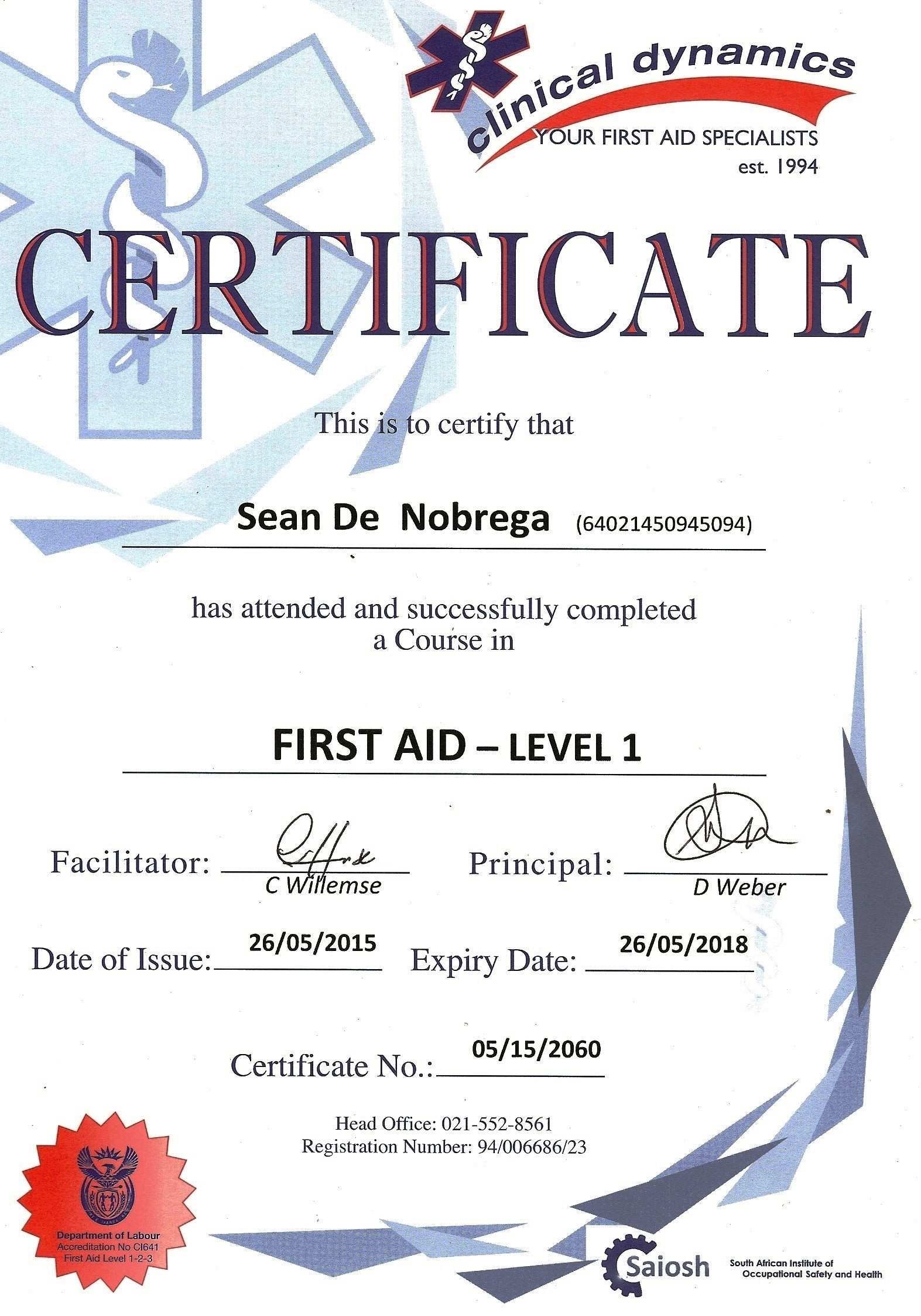 Cpr First Aid Certification Best Of Training Certificate
