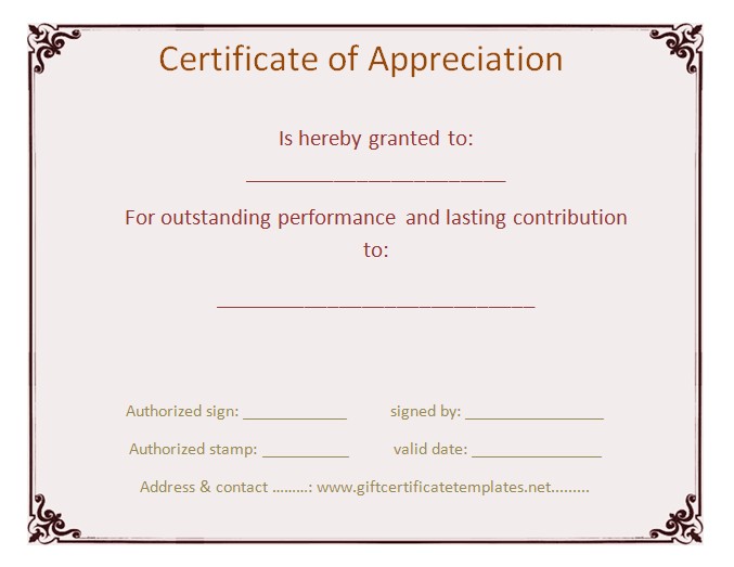 Custom Certificate Of Appreciation Free Templates