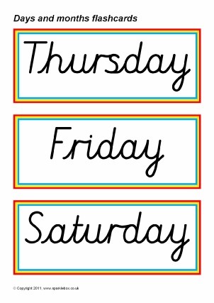 Days And Months Vocabulary Primary Teaching Resources Printables Sparklebox Flashcards