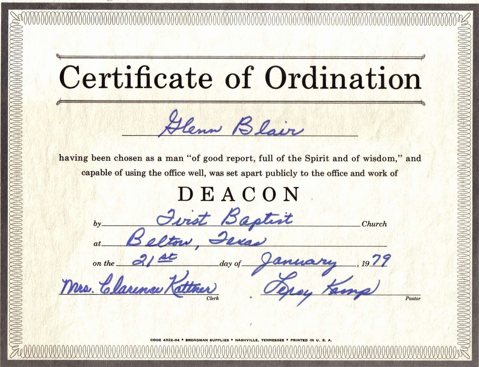 Deacon Ordination Certificate Template Example