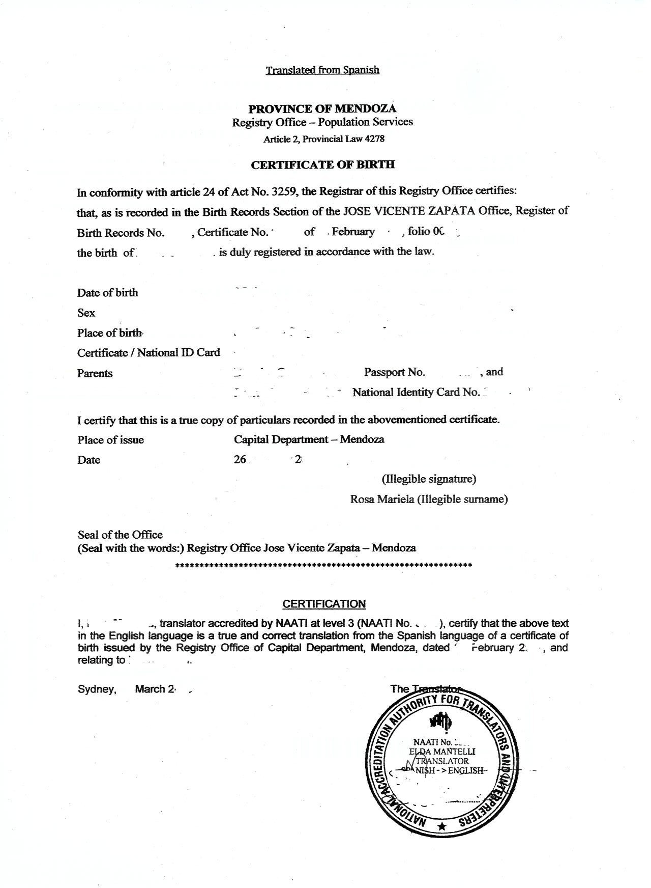 Death Certificate Translation Template Spanish To English Sample Free Birth From