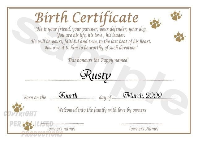Dog Birth Certificate Template Projects To Try Pinterest