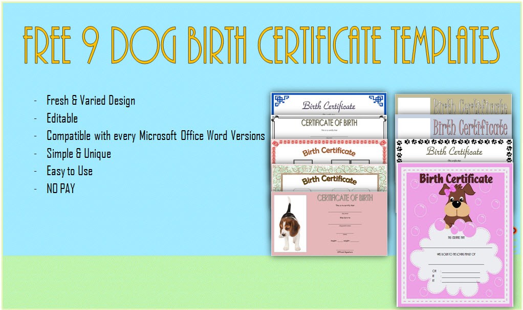 Dog Birth Certificate Templates Word Biya Template
