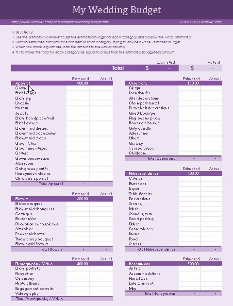 Download A Free Wedding Budget Worksheet And Printable Planner Templates