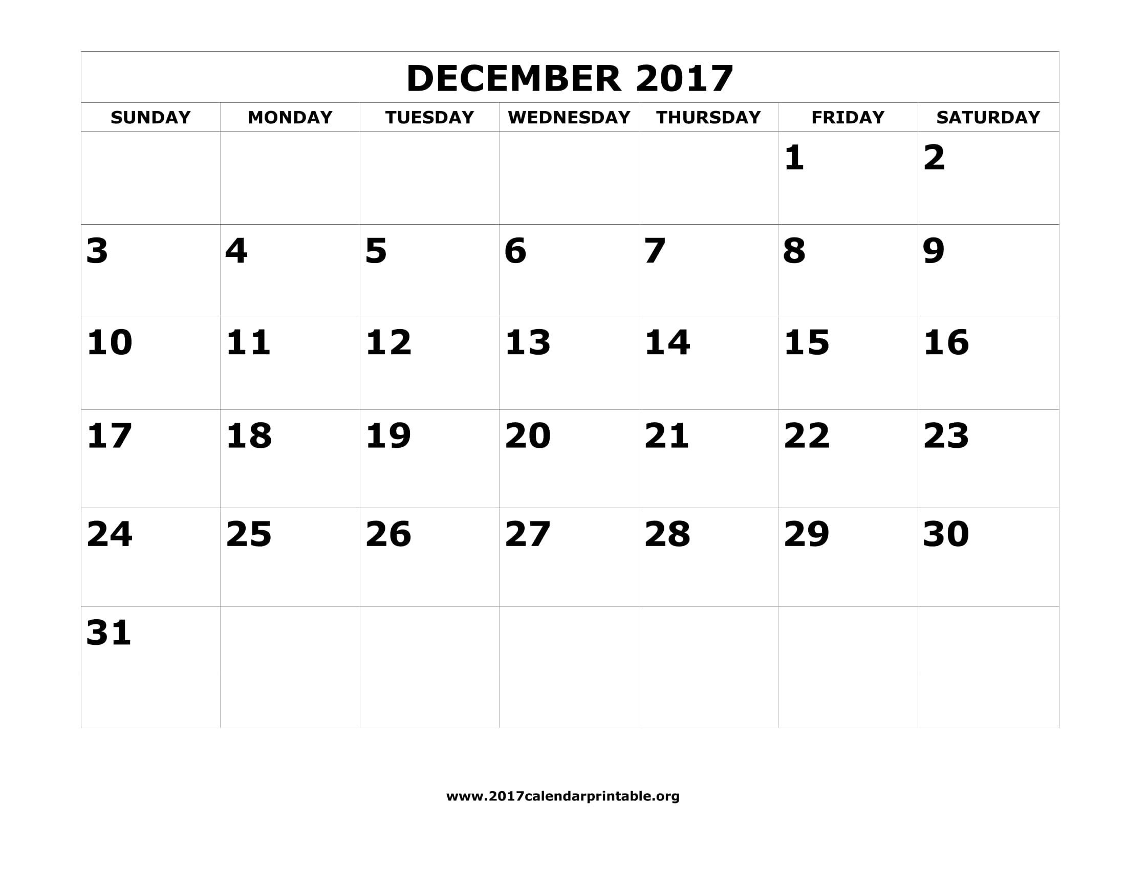 Download December 2017 Calendar Printable With Federal Holidays And