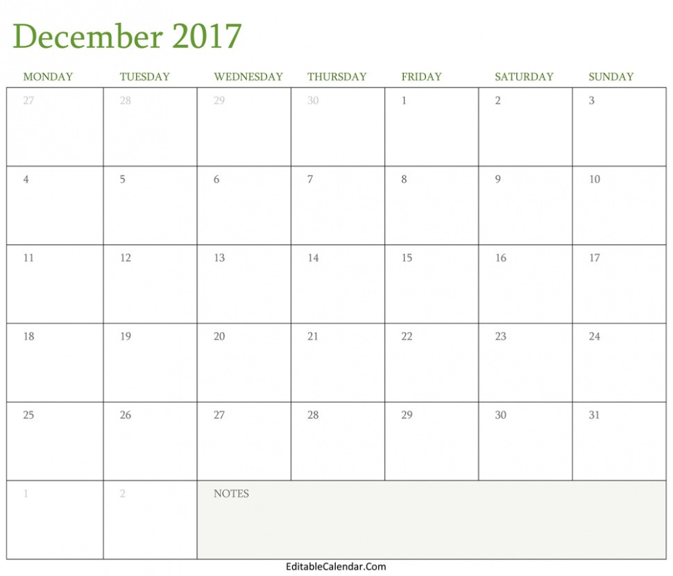 Download Free Blank December 2017 Calendar Template Word