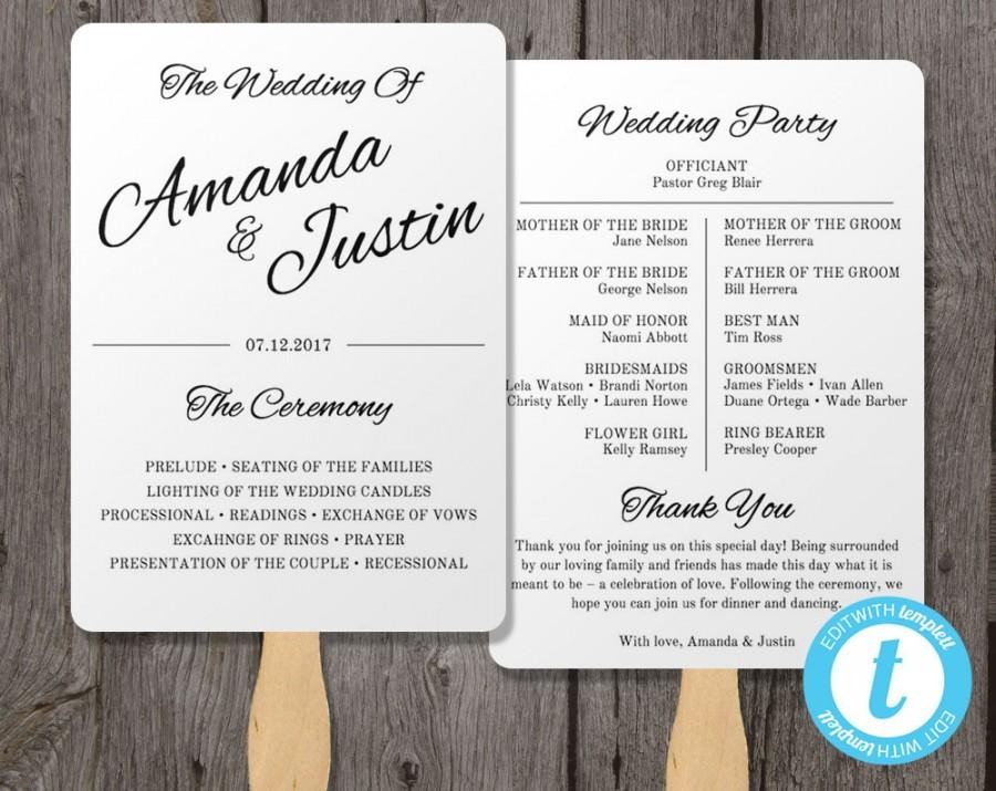 Downloadable Wedding Templates Printable Program Fan