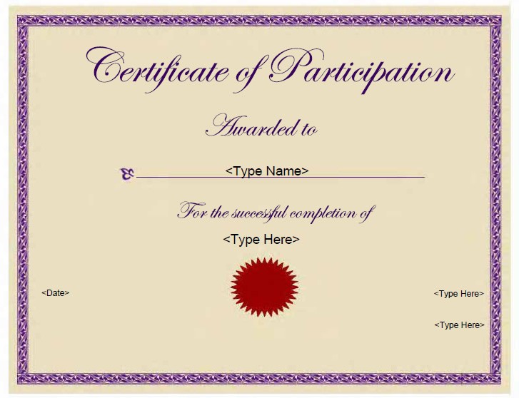 Education Certificates Certificate Of Participation