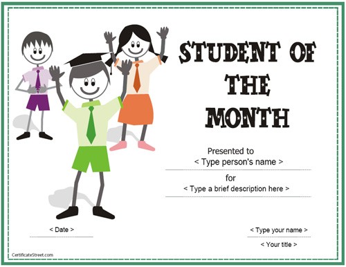 Education Certificates Student Of The Month Award Template