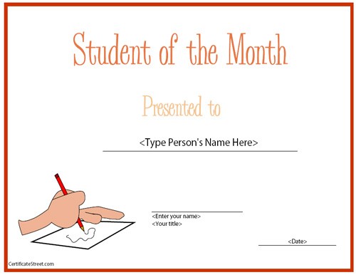 Education Certificates Top Student Of The Month Award Template