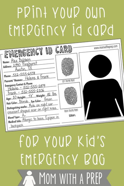 Emergency ID Cards Free Download Mom With A PREP Printable