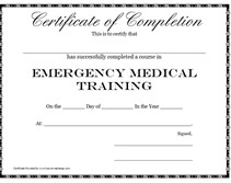 Emergency Medical Training Certificate Printable Templates Blank