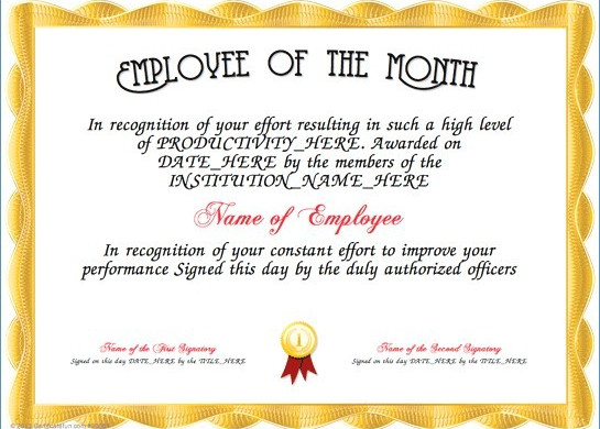 Employee Of The Month Certificate Template Free Download