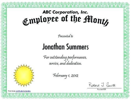 Employee Of The Month Certificate With Photo Colbro Co Free