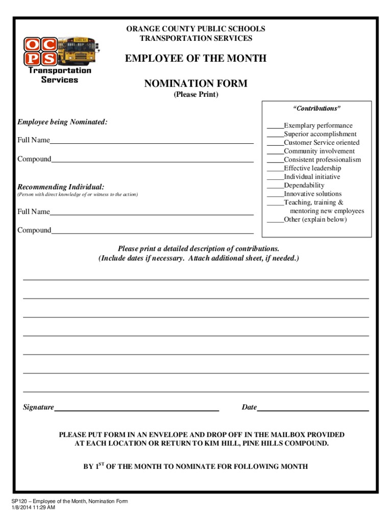 Employee Of The Month Nomination Form 5 Free Templates In PDF