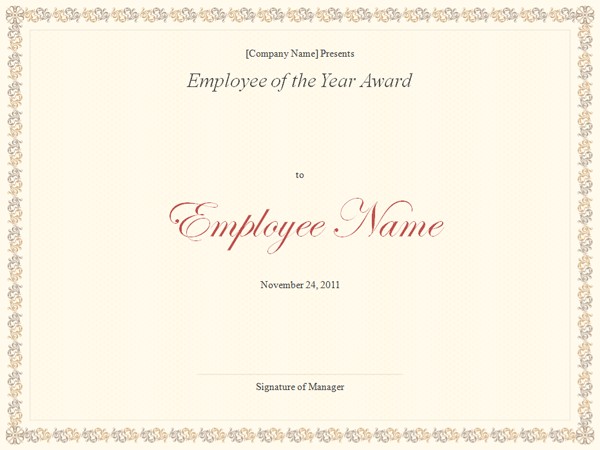 Employee Of The Year Award Template Certificate Free