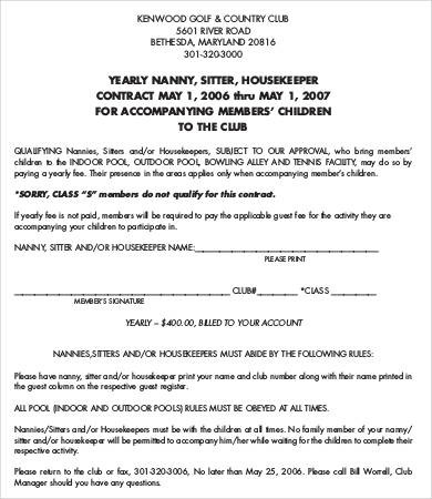 Family Caregiver Agreement Template Nanny Contract Form