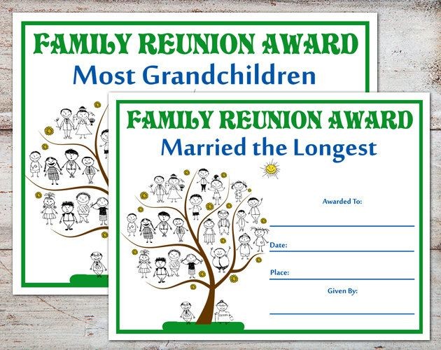 Family Reunion Awards Certificates Award
