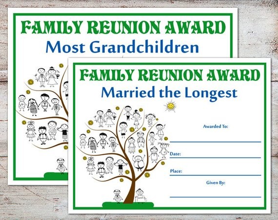 Family Reunion Awards Certificates Etsy