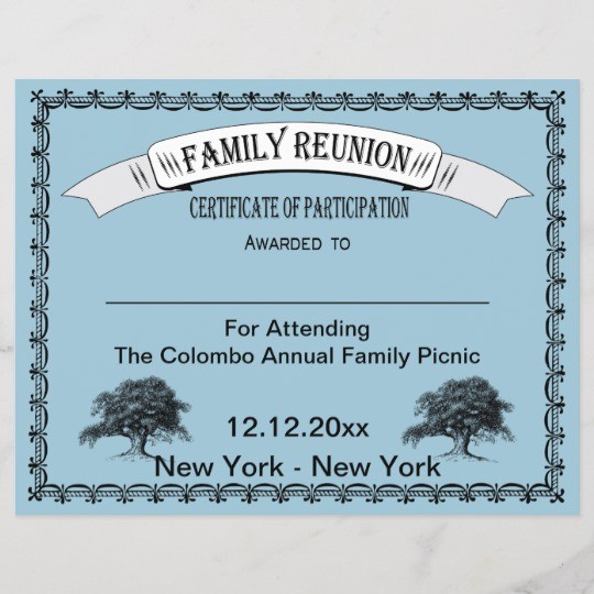 Family Reunion Certificate Of Participation Zazzle Com Certificates