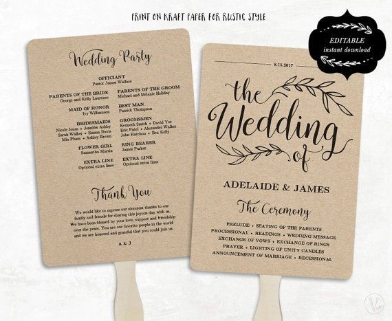 Fan Wedding Invitations Printable Paddle Program Diy By
