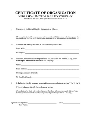 Fillable Online Nebraska Articles Of Organization For Domestic Certificate
