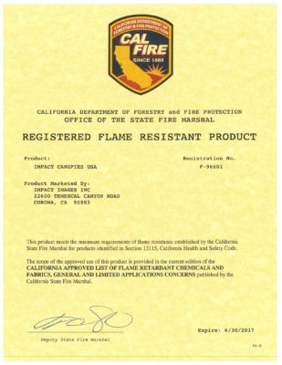 Fire Certificate Impact Canopy Retardant Template