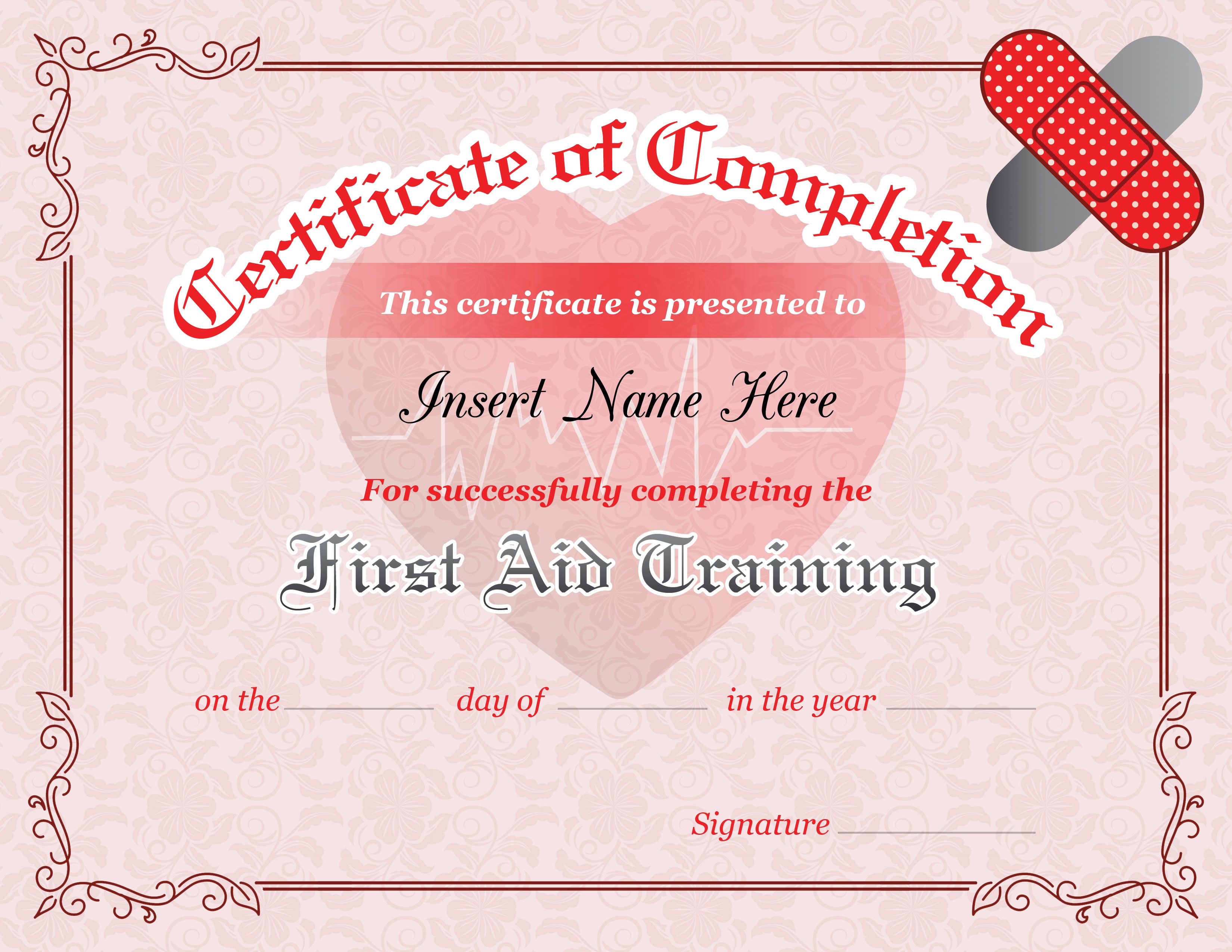 First Aid Training Completion Certificate Template Formal Word