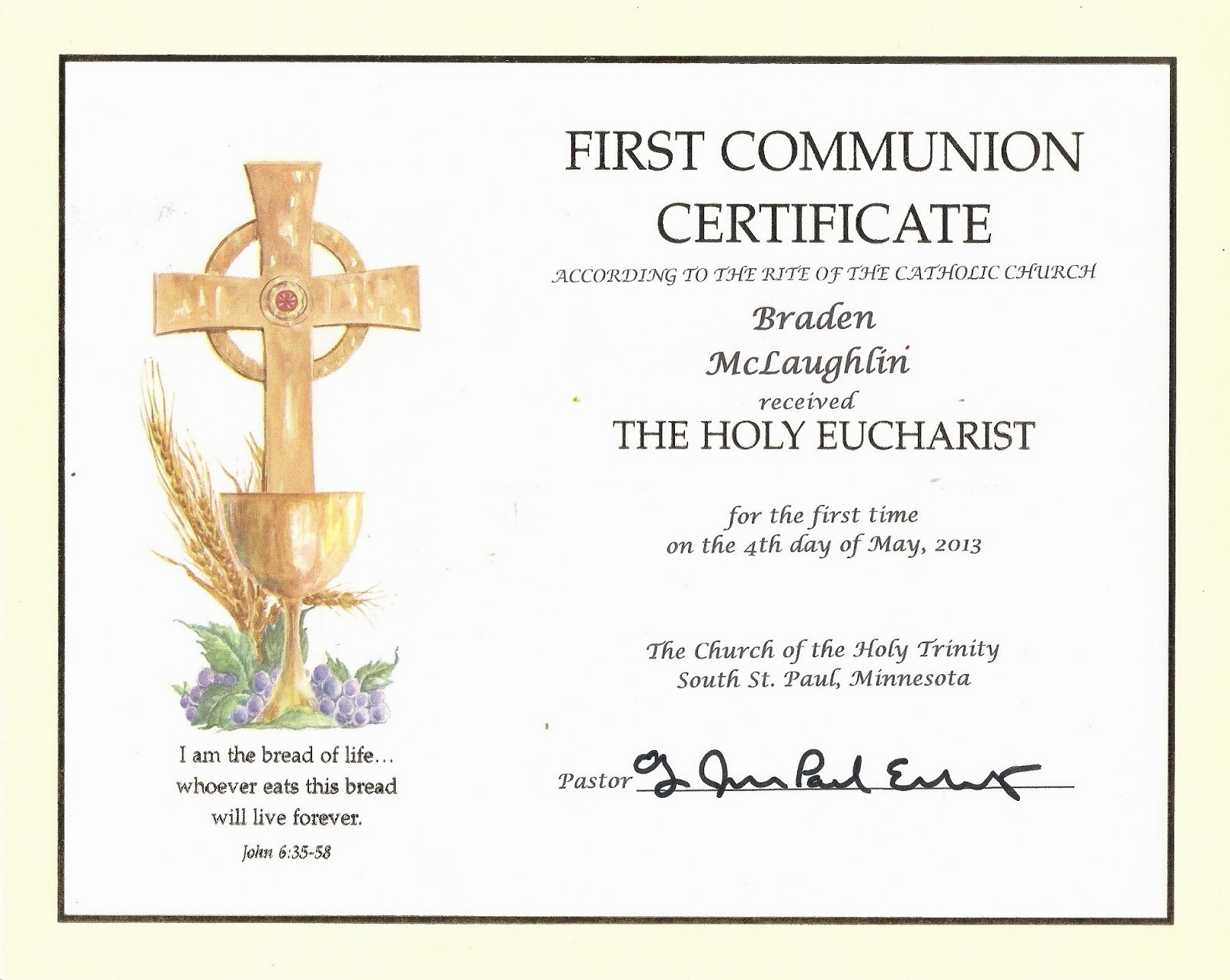 First Communion Invitation Templates Awesome Catholic Munion Certificate Template