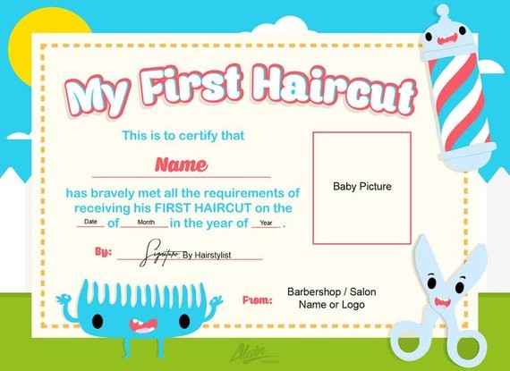 First Haircut Certificate Baby CERTIFICATE 8x10 Etsy Free Template