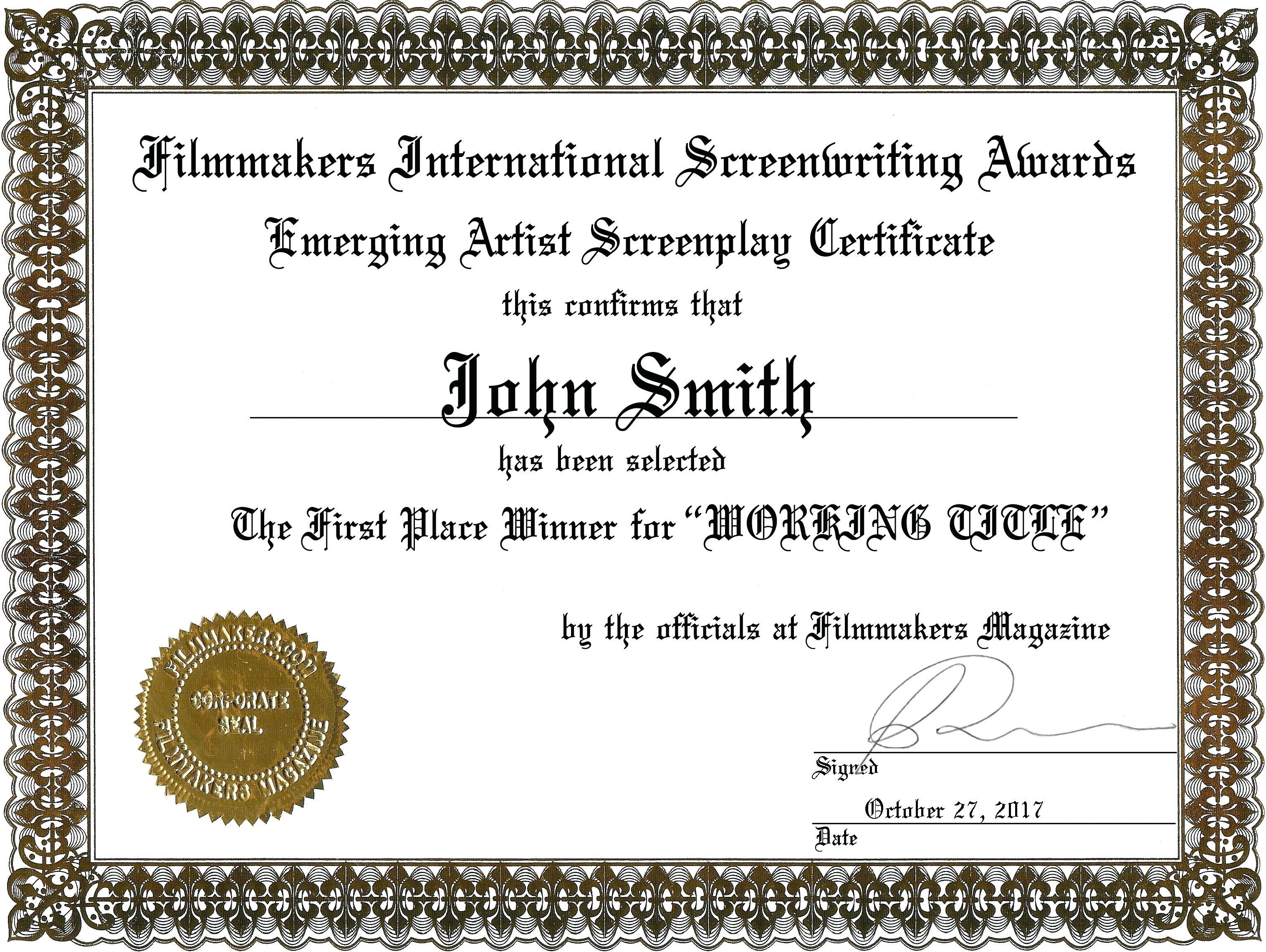 First Place Award Certificate Template Bizoptimizer