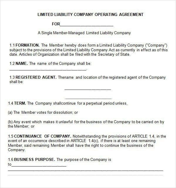 Florida Llc Operating Agreement Manager Managed Single Member Template