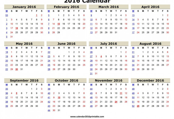 Free 2016 Calendar Printable One Page That You Can Download Microsoft