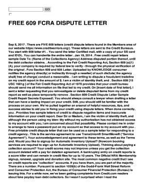 Free 609 Dispute Letters Edit Online Fill Print Download Hot Letter