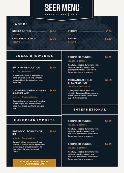 Free Beer Menu Flyer Template Download For Photoshop