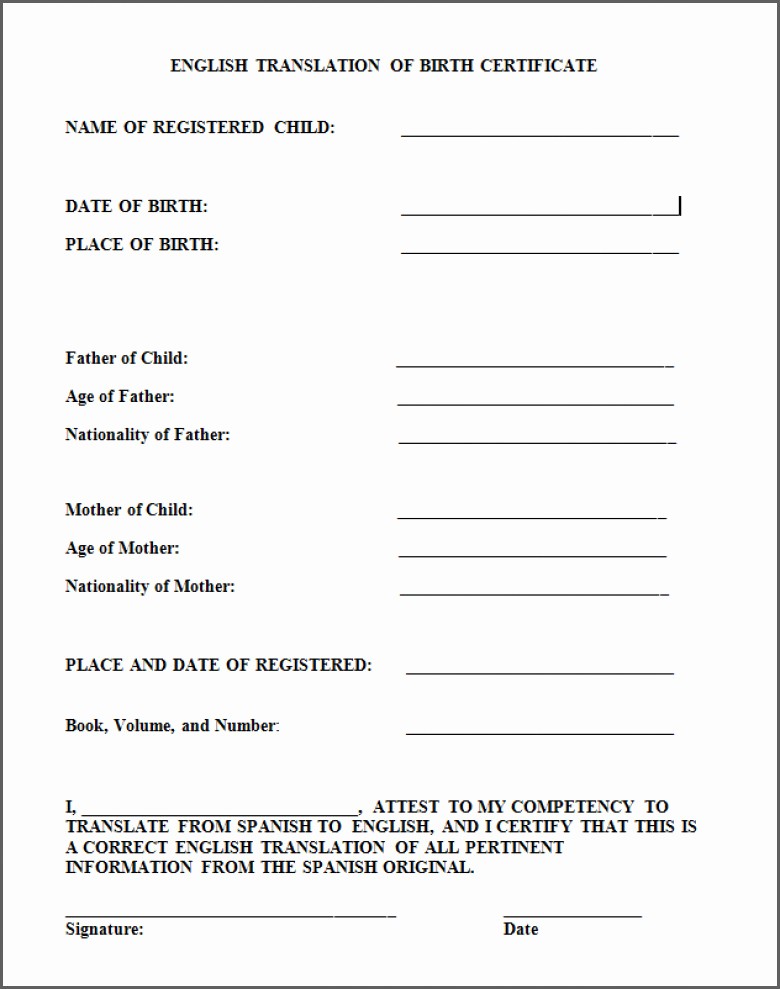 Free Birth Certificate Translation Template From Spanish To English Translate Marriage