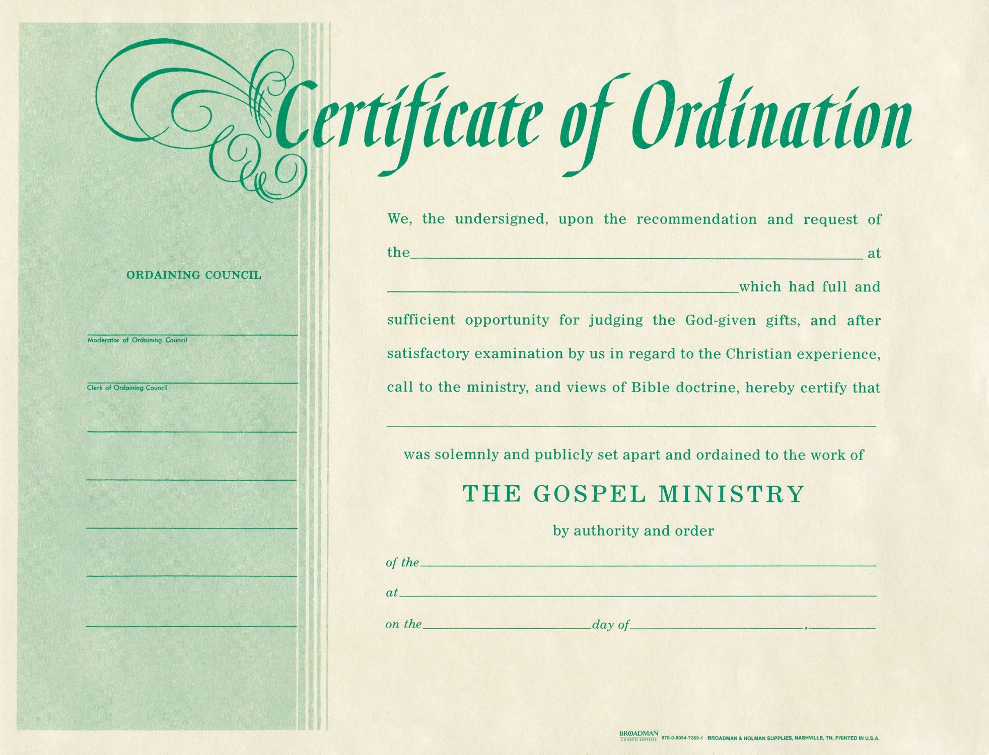 Free Blank Certificate Of Ordination For Minister Example