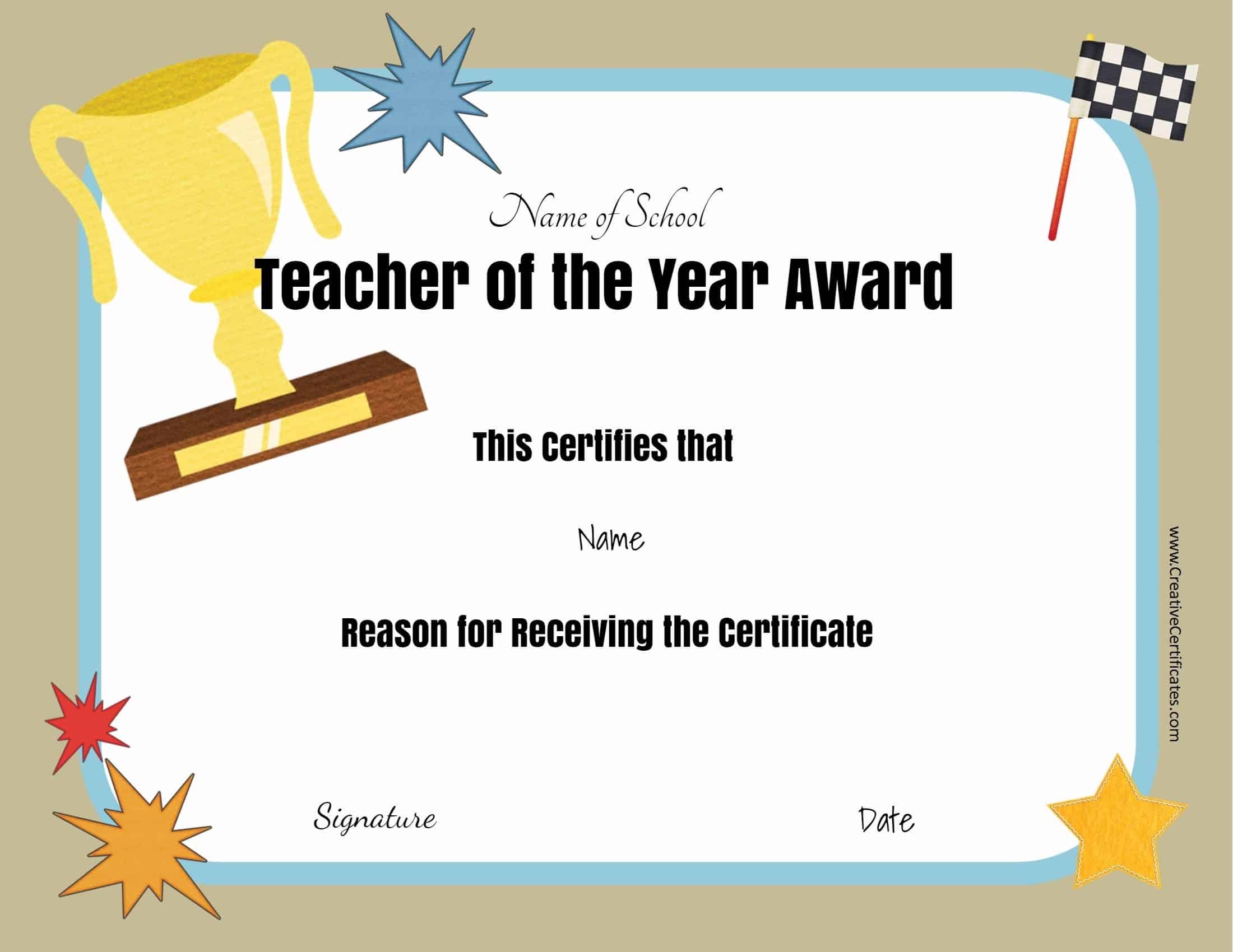 Free Certificate Of Appreciation For Teachers Customize Online Teacher The Year