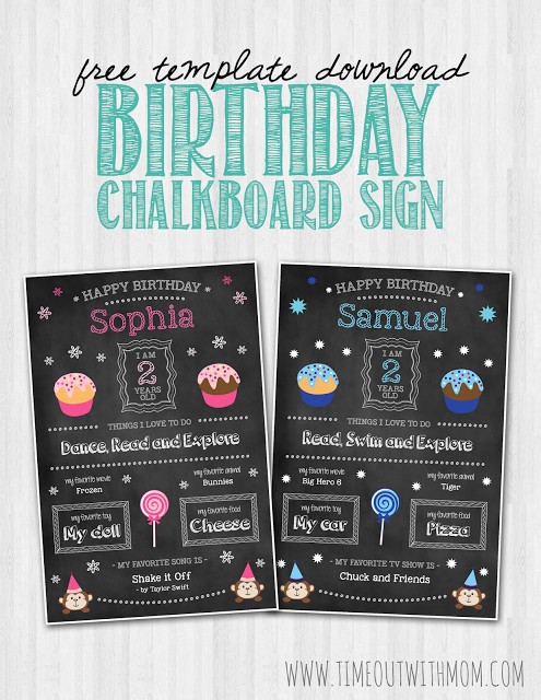 FREE DOWNLOAD Birthday Chalkboard Sign Template And Tutorial Www 1st Free