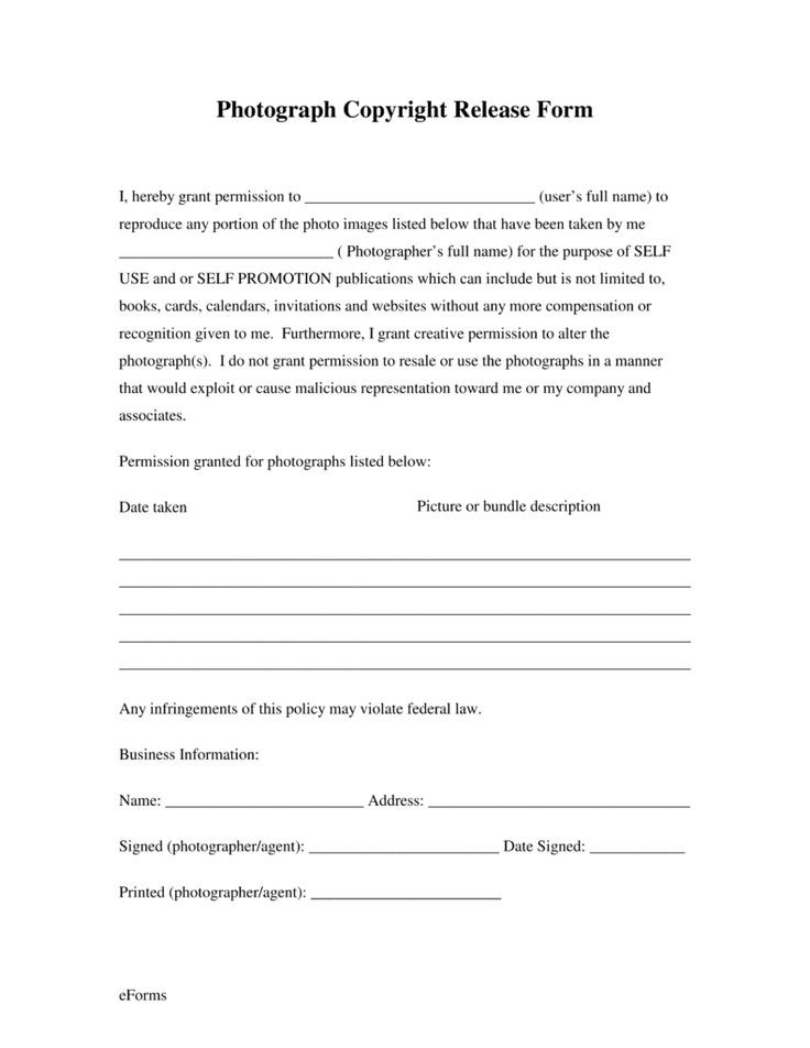 Free Generic Photo Copyright Release Form PDF EForms General