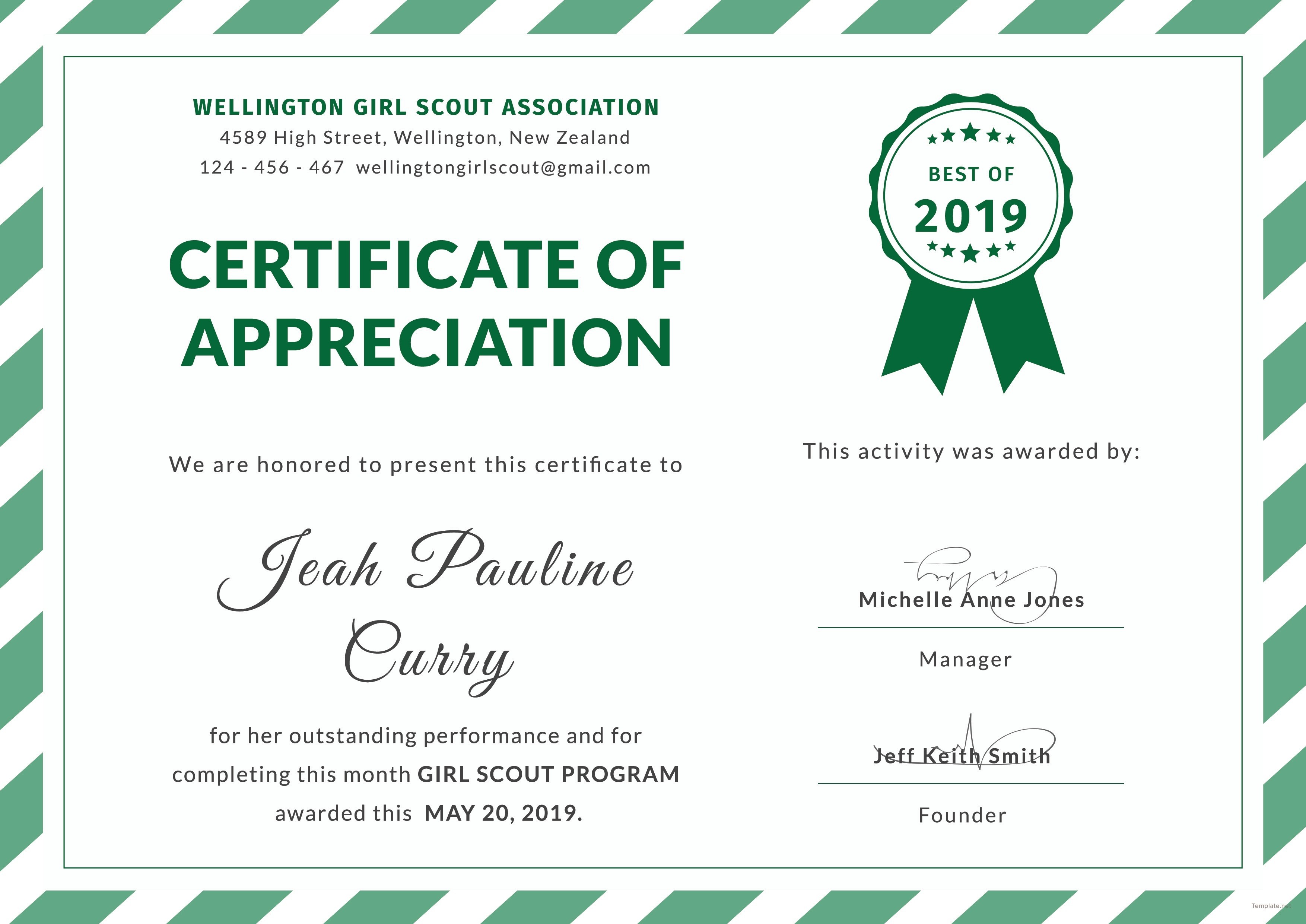 Free Girl Scout Certificate Of Appreciation Template In Adobe